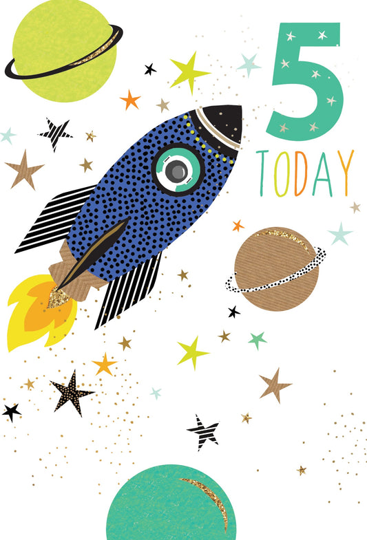 5th Space and Rocket Birthday Card