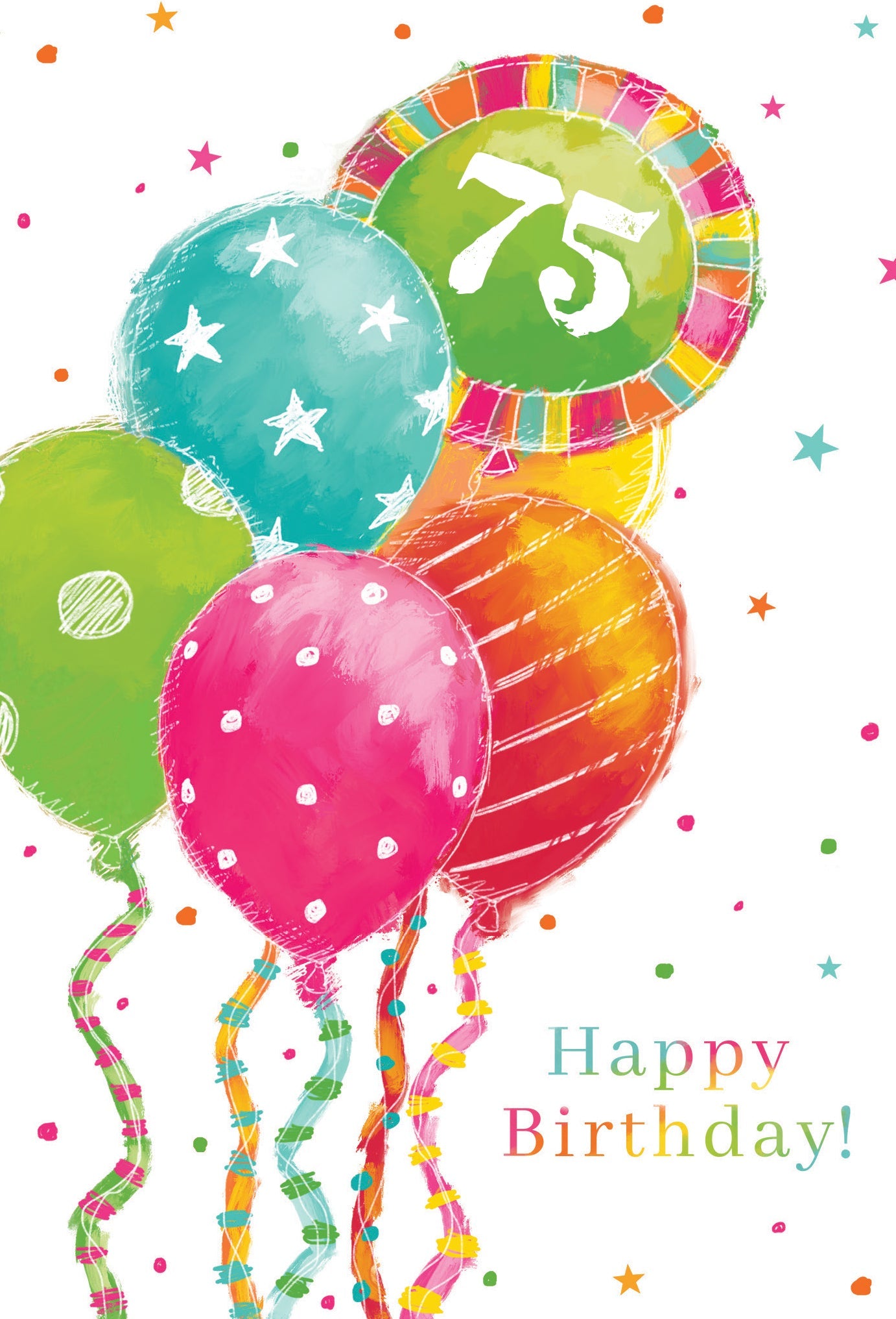 75th Birthday Card with Colorful Balloons
