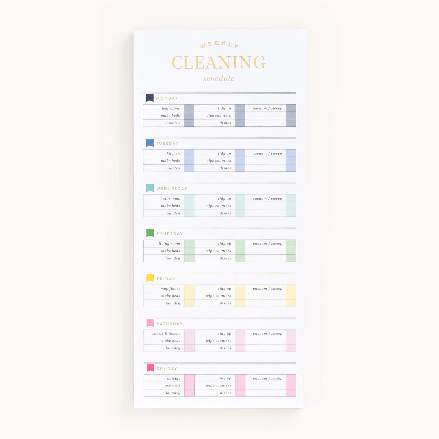 Tall Notepad - Weekly Cleaning