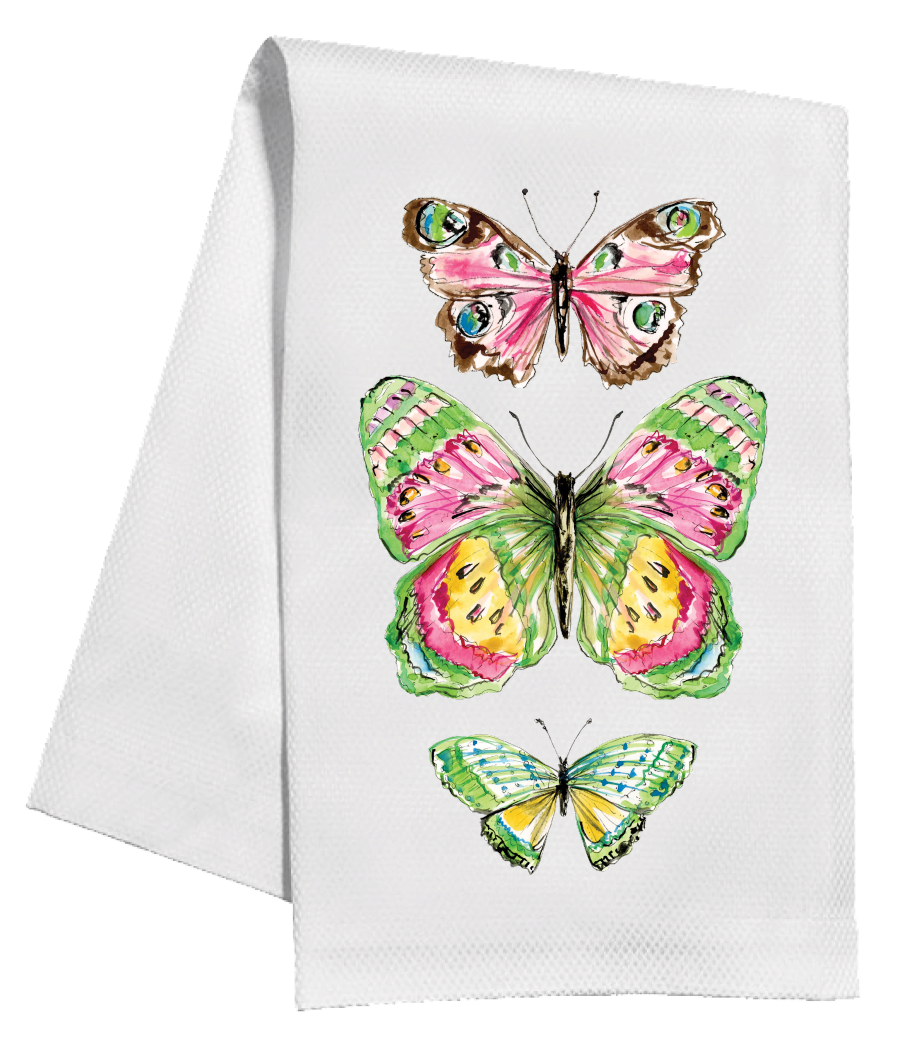 Kitchen Towel - Green, Pink and Yellow Butterfly