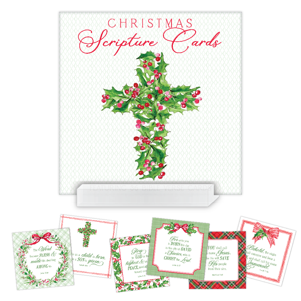4x4 Flat Card with Stand - Holly Christmas Scripture Cards