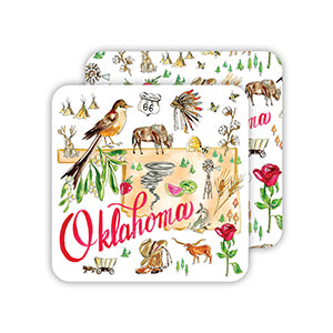 Square Coaster - Oklahoma Handpainted Icons