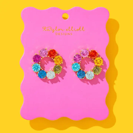 Drop Earrings - Circles + Colorful Gems - Paige