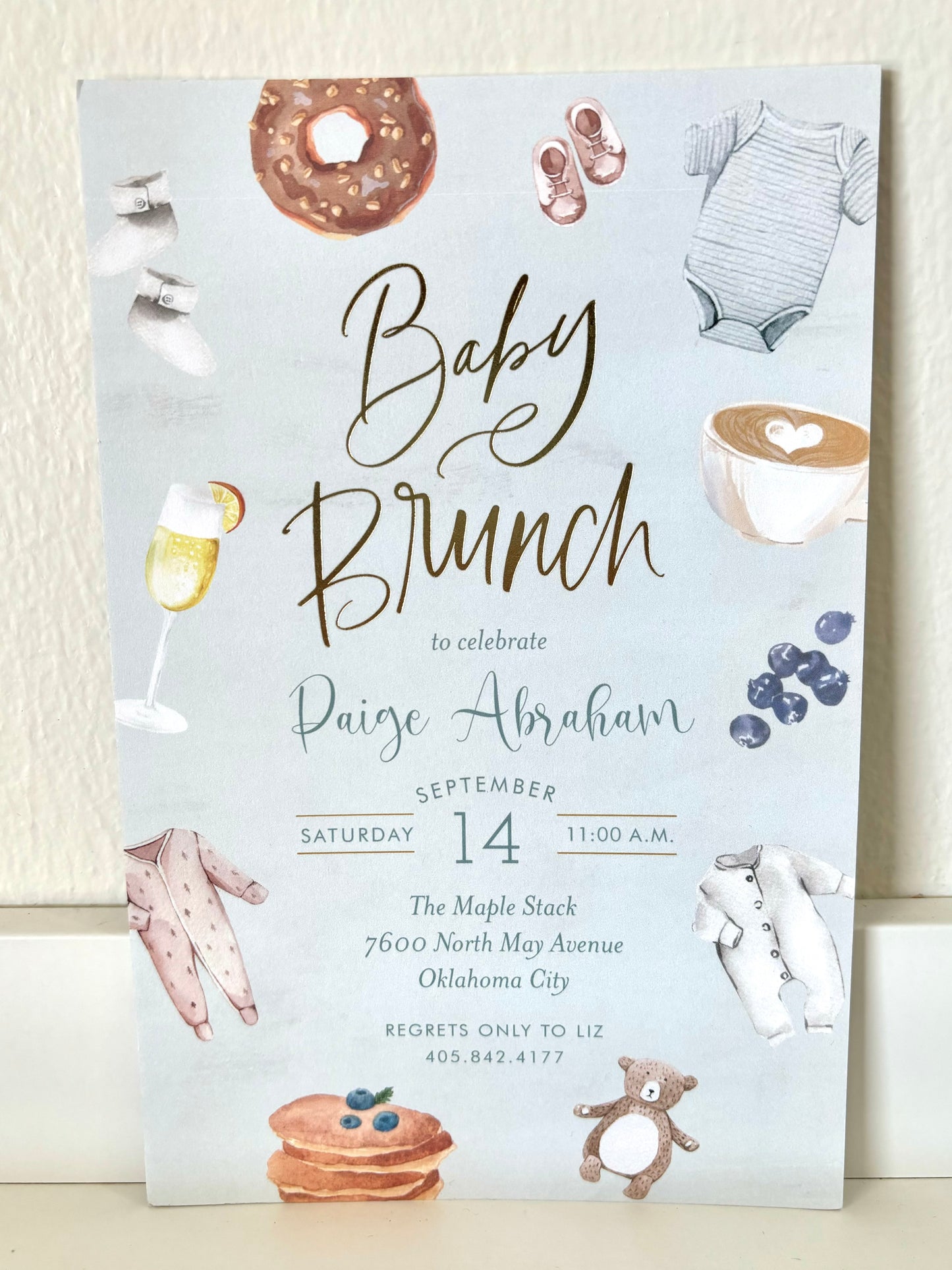 Baby Brunch Foil Blue Invitation - 10 CT