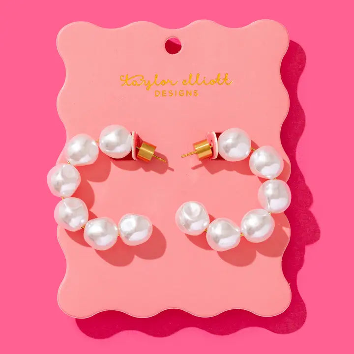 Hoop Earrings - Medium - Gold Plated + Pearls - Megan