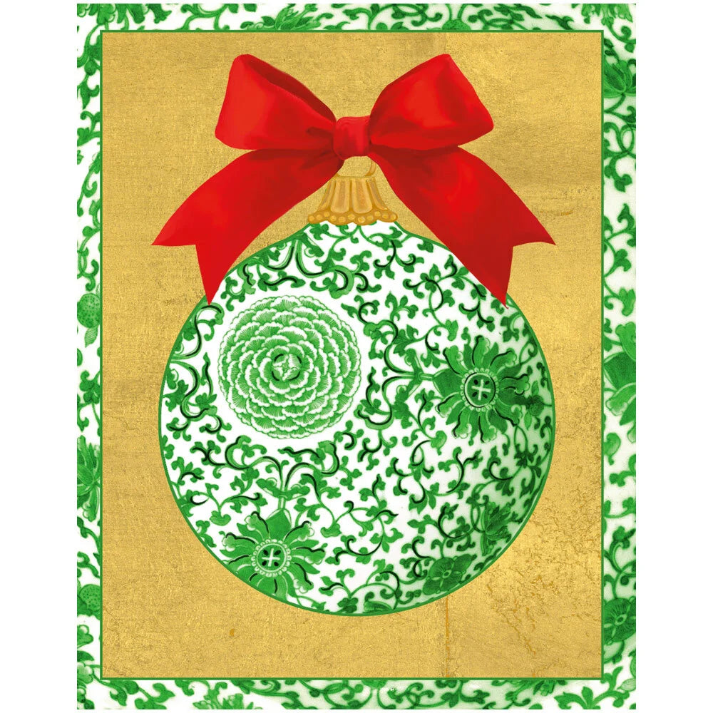Petite Boxed Christmas Cards - Green Ceramic Ornament