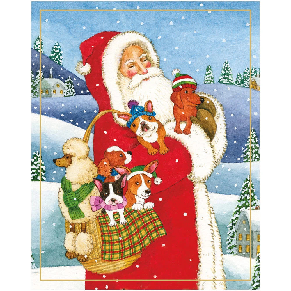 Petite Boxed Christmas Cards - Santa with Dogs