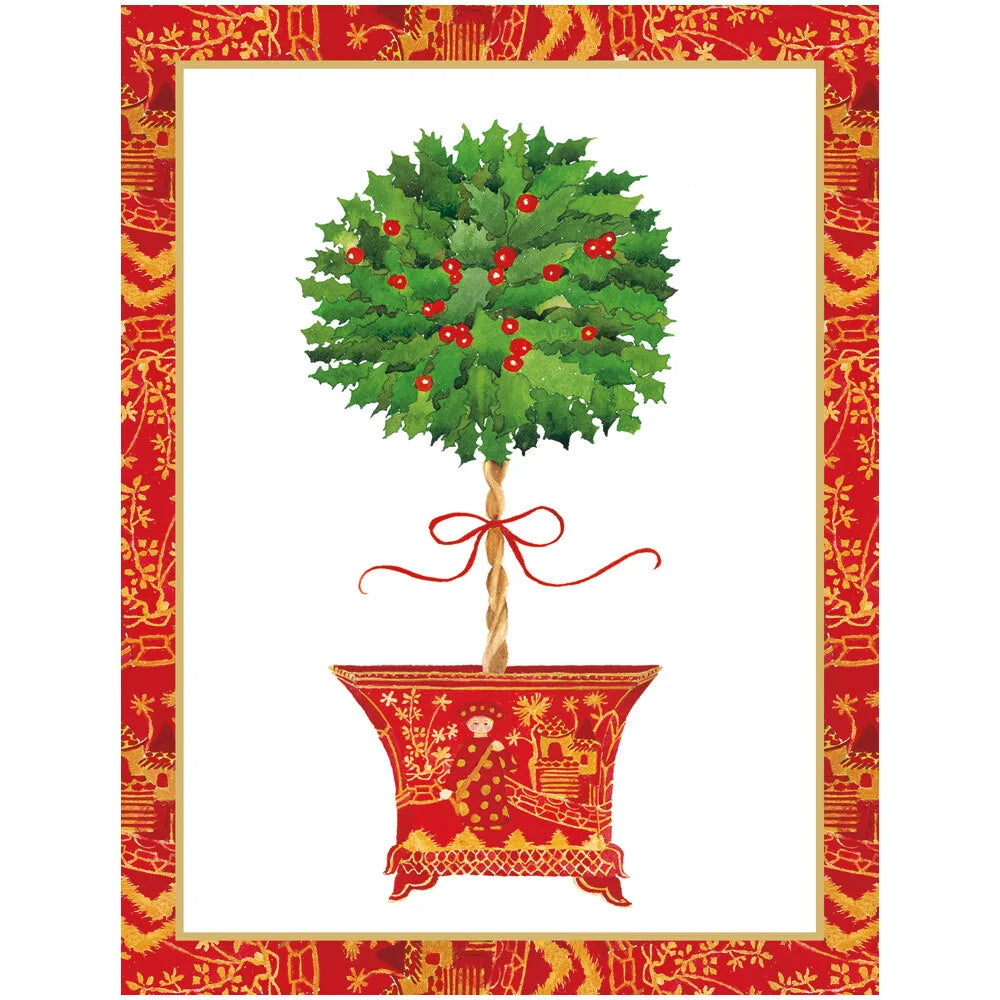 Boxed Christmas Cards - Holly Topiary in Red Pot