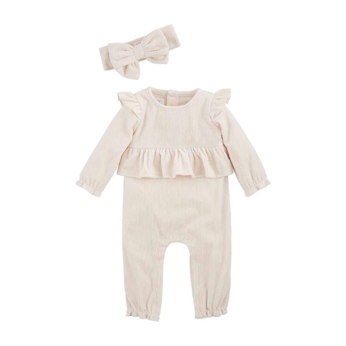 Cream Velour One-Piece & Headband Set | 9M