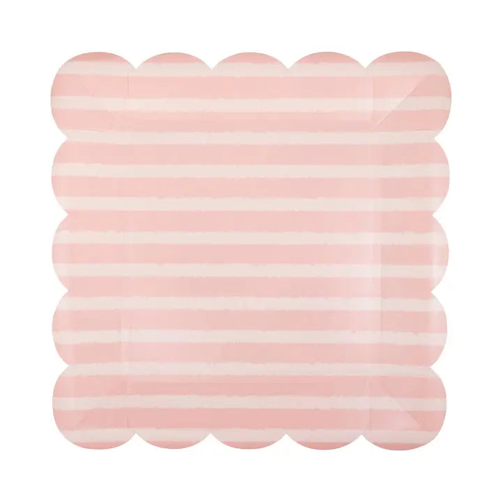 Scalloped Square Plate - Pink Tonal Stripe
