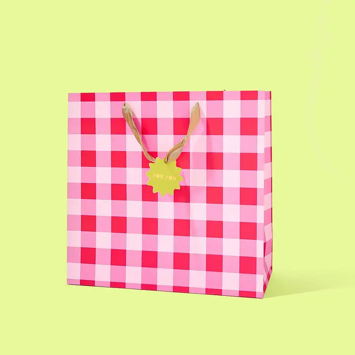 Red + Pink Gingham Gift Bag - Large
