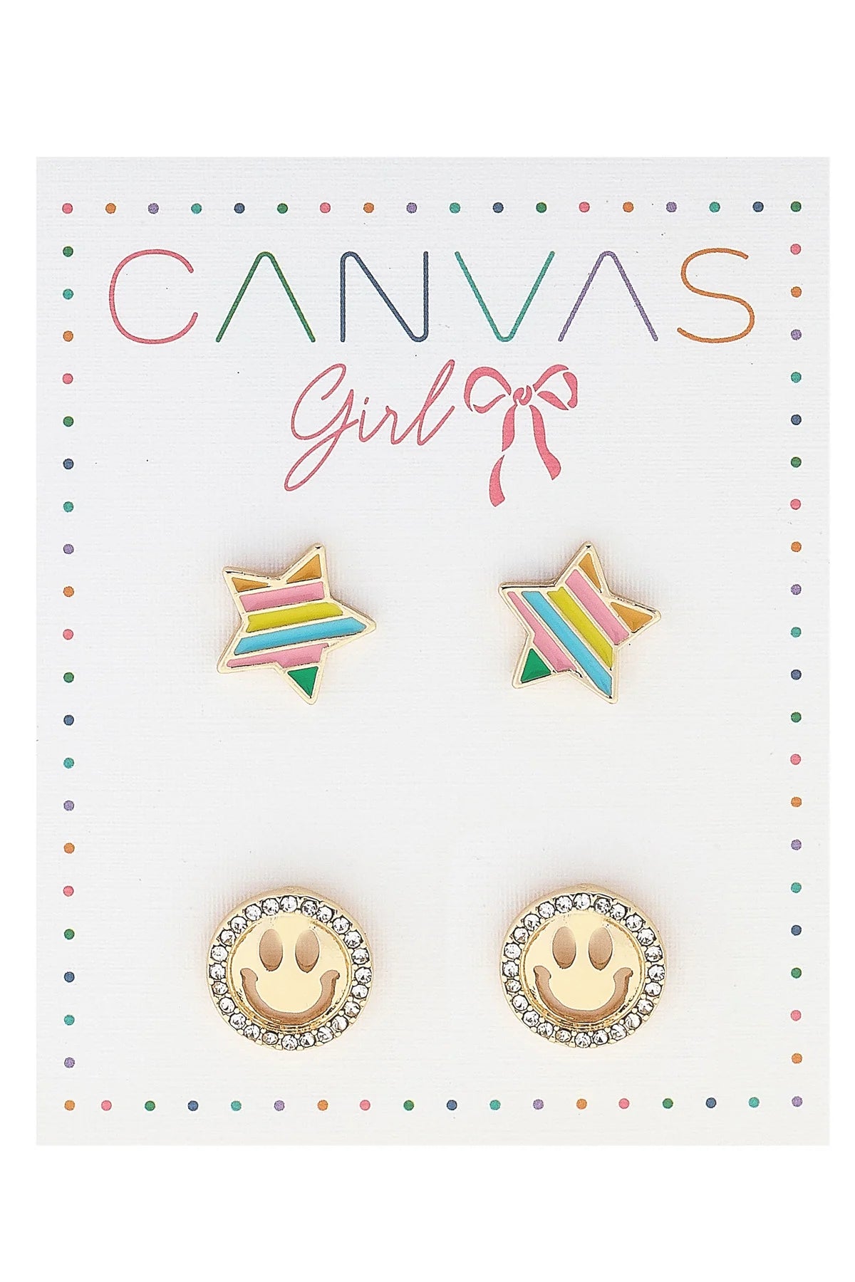 Stud Earrings -  Izzy Rainbow Star & Pave Smiley Face