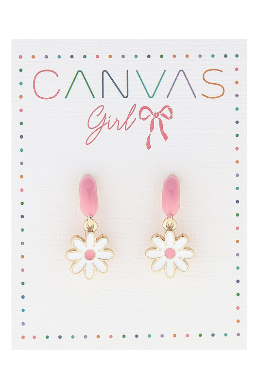 Hoop Earrings - Daisies - Pink/White