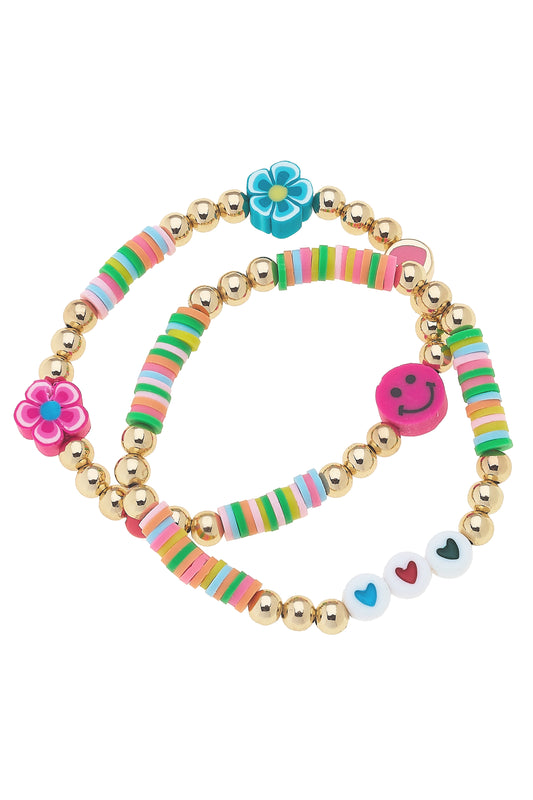Children's Stretch Bracelet - Mini Heart Rainbow - Color Block