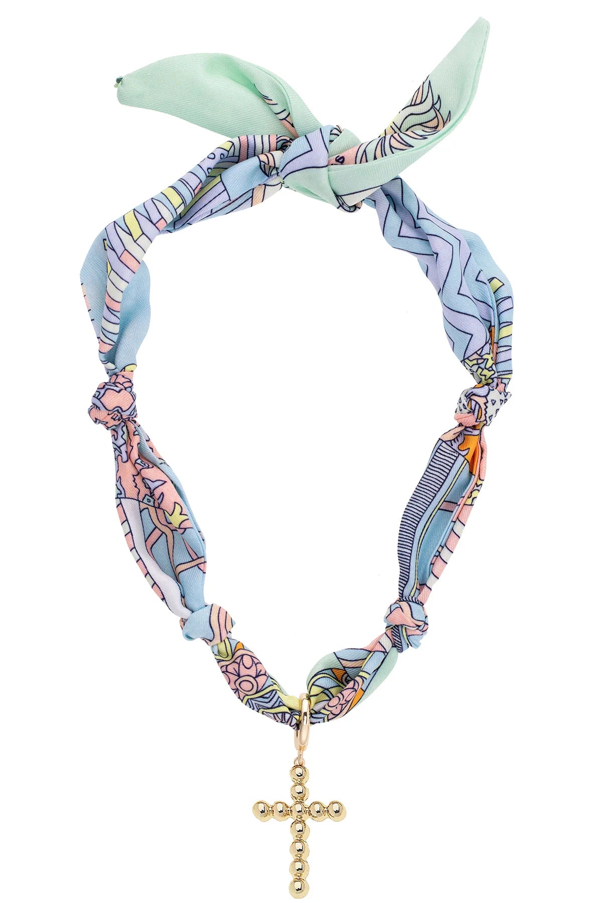 Necklace Base - Louisa Beaded Cross Twilly Scarf - Pastel Multi