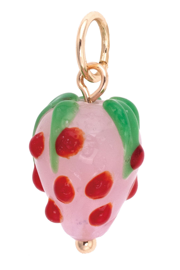 Charm - Glass Strawberry - White & Red
