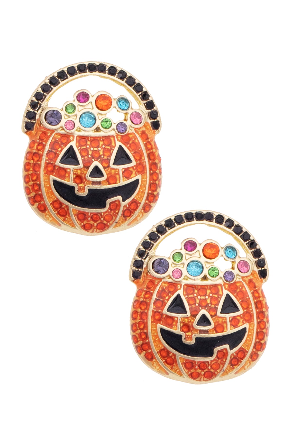 Bejeweled Jack-O-Lantern Stud Earrings