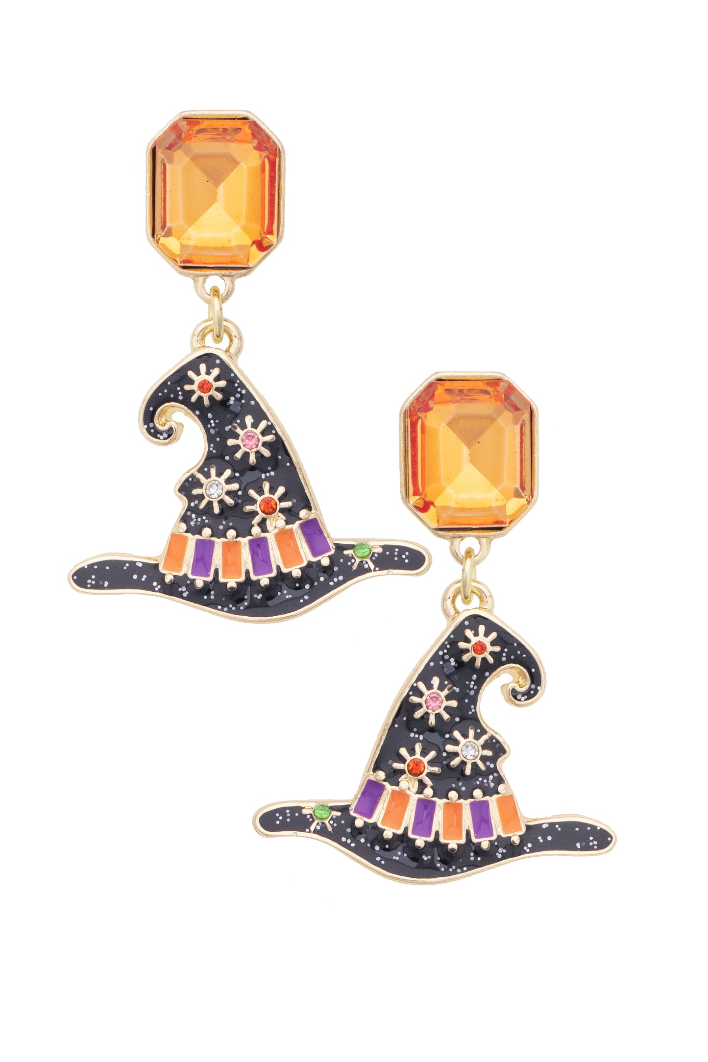 Rhinestone Witch Hat Drop Earrings