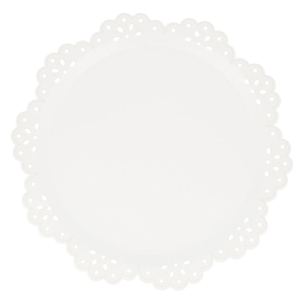 Dinner Plates - Broderie Anglaise Lace - White