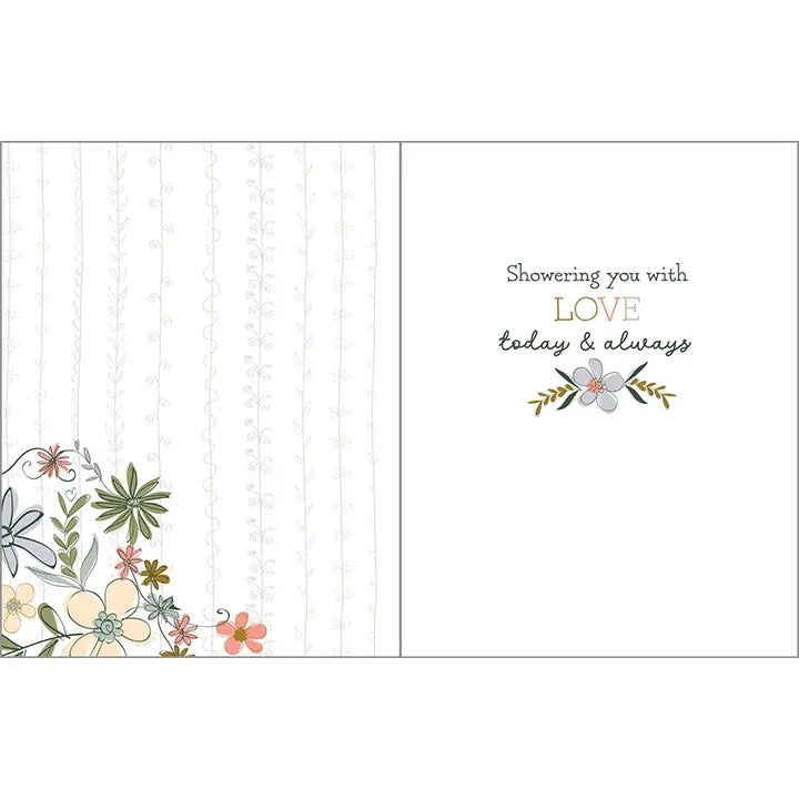 Wedding Greeting Card - Shower Flowers and Bird