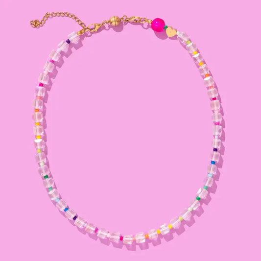Beaded Necklace - Clear + Multi-Colored - Jenn