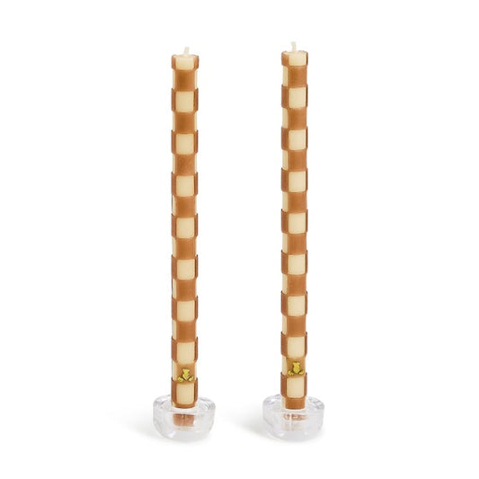 Check Dinner Candles - Mocha - Set of 2
