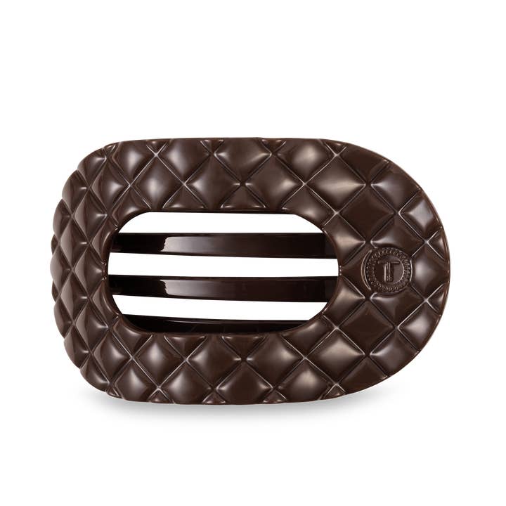Large Flat Round Hair Clip - Truly Taupe Quilted