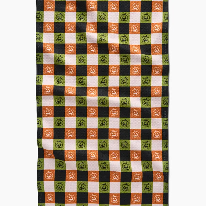 Jack-O-Lantern Checker Tea Towel