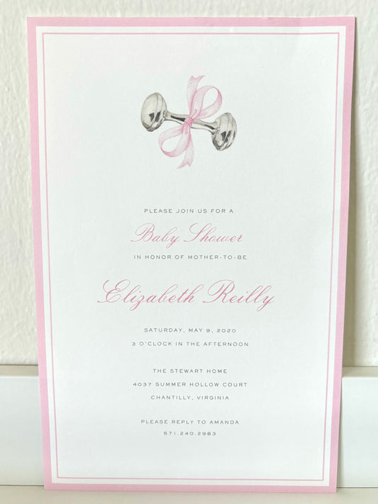 Rattle and Bow Pink Invitation - 10 ct