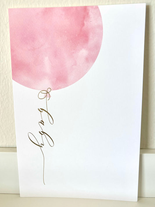 Pink Balloon Baby Foil Invitation - 10 CT