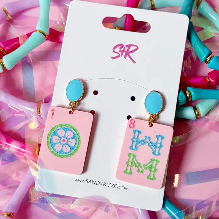 Dangle Earrings - Pink Mahjong
