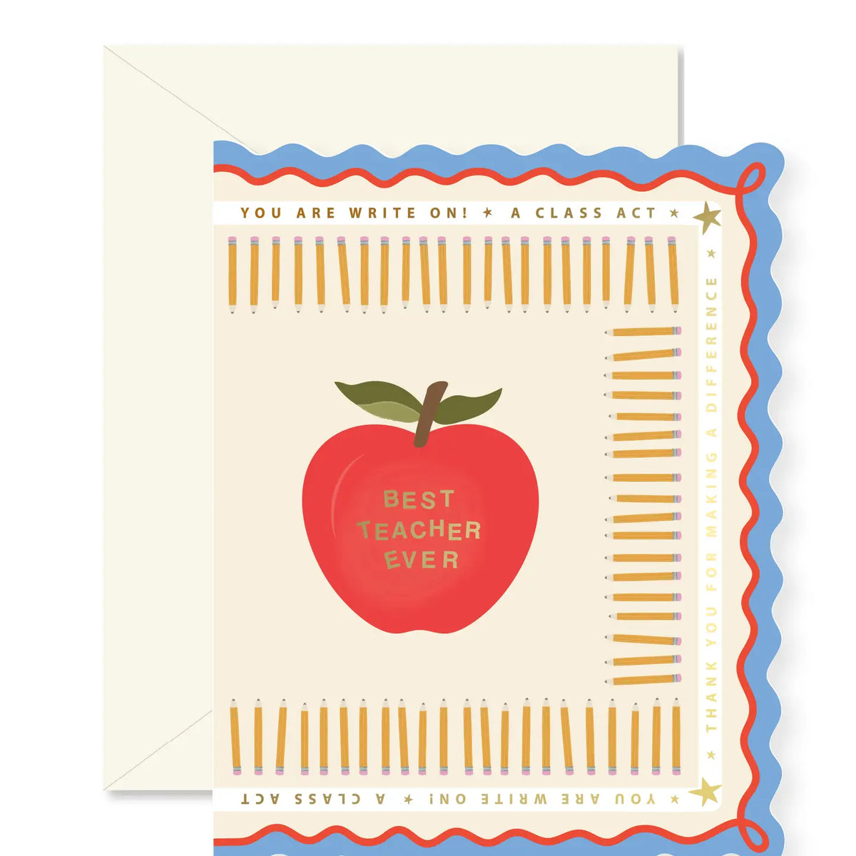 Best Teacher Ever Pencils Scallop Greeting Card