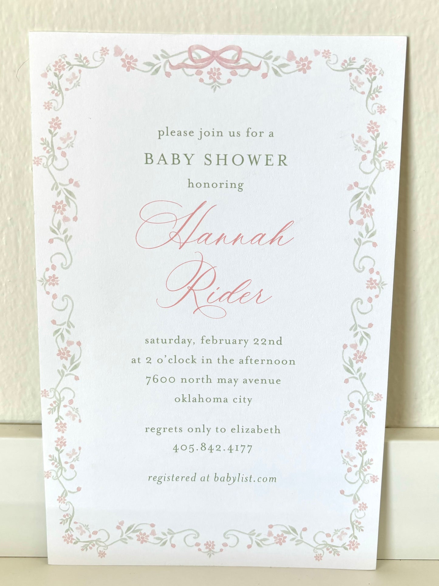 Pink Ribbon & Floral Garland Invitation - 10 CT