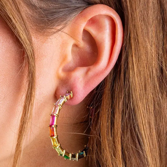 Hoop Earrings - Large - Gold Plated + Colorful Gems - Reese