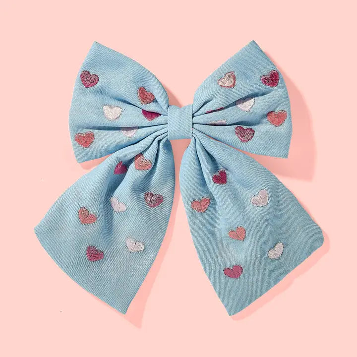 For Fun - Chambray Hearts Hair Bow