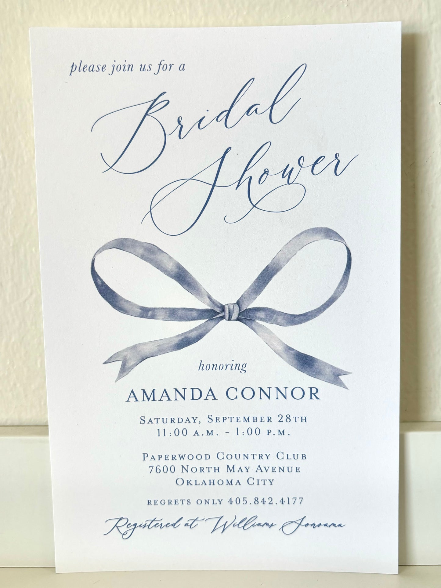 Blue Bow Center Invitation - 10CT