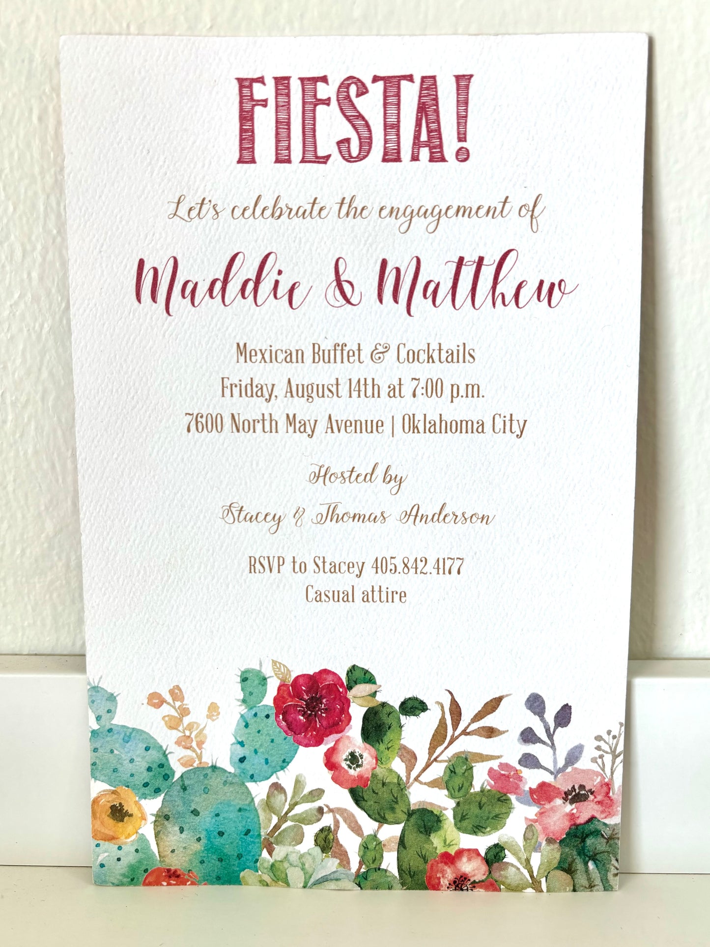 Watercolor Floral Cactus Invitation - 10 CT