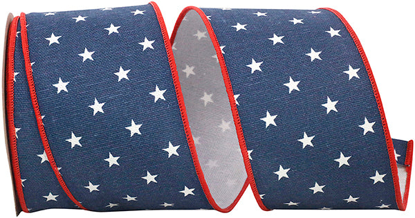 Mini Star Cotton Wired Ribbon | Blue/Red, 2.5"x10 yards