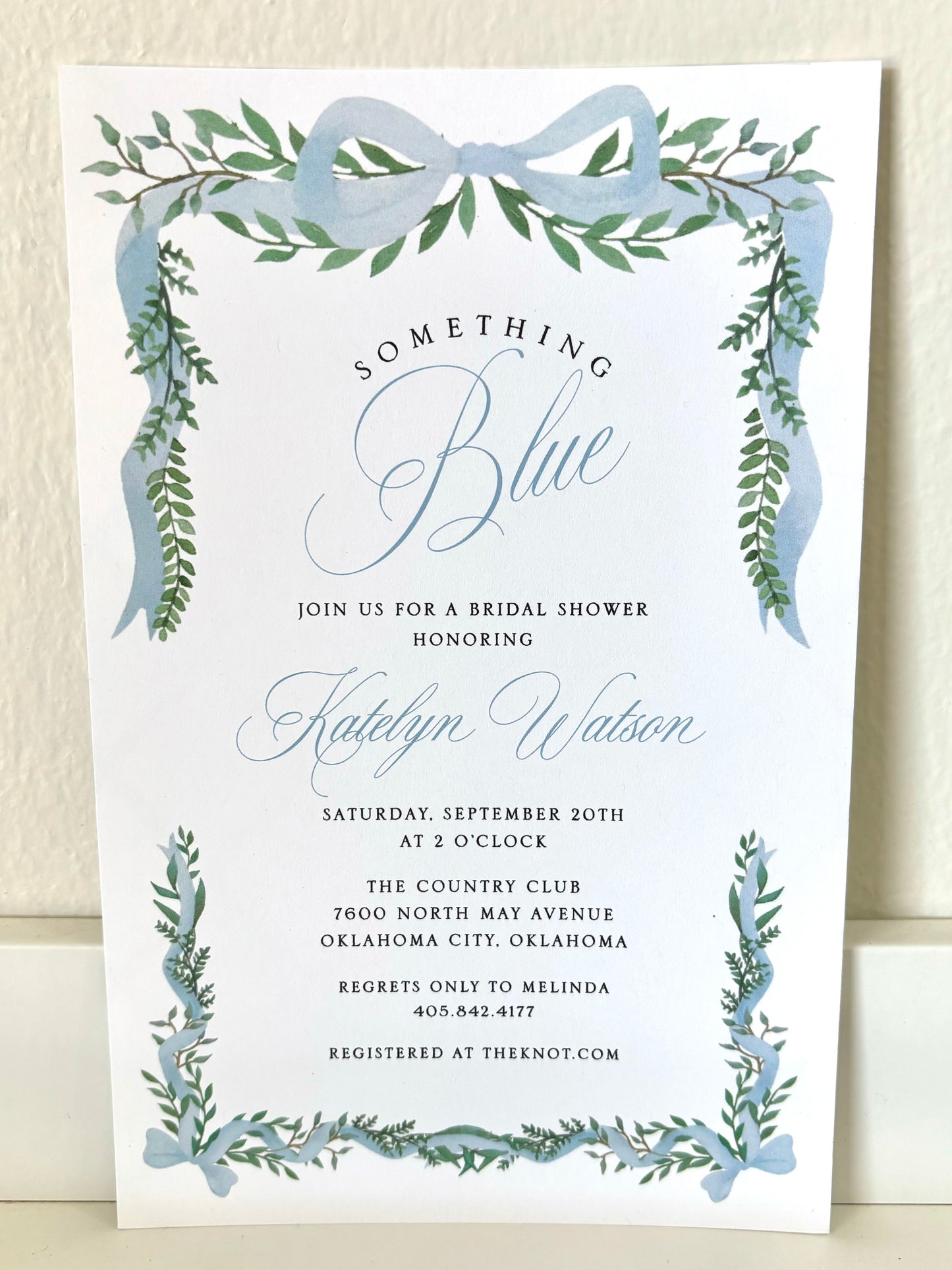 Blue Ribbon & Green Garland Invitation - 10 CT