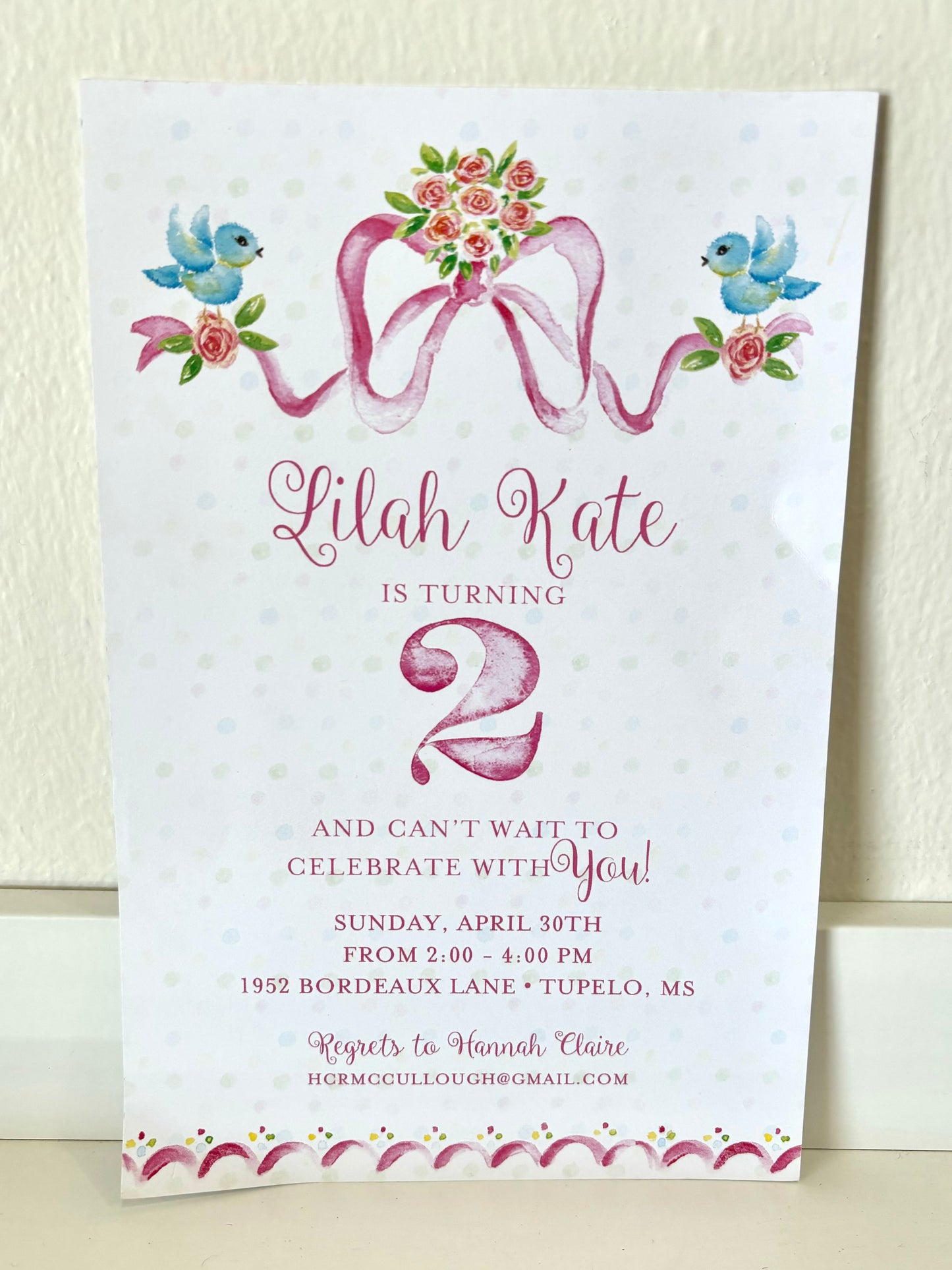 Pink Ribbon with Blue Birds Invitations - 10 CT
