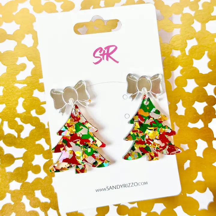 Dangle Earrings - Traditional Confetti Christmas Tree