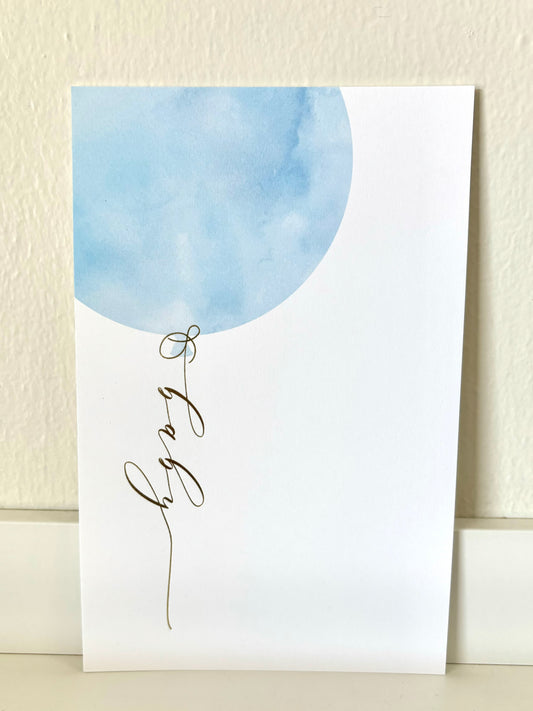 Blue Balloon Baby Foil Invitation - 10 CT