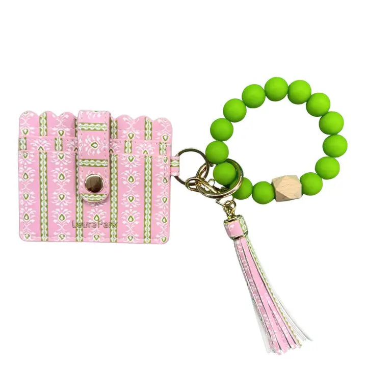 Keychain Wristlet Wallet - Rosemary Stripe Pink