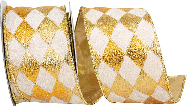 Velvet Diamond Glitz Wired Edge Ribbon | Gold, 2-1/2", 10 yards
