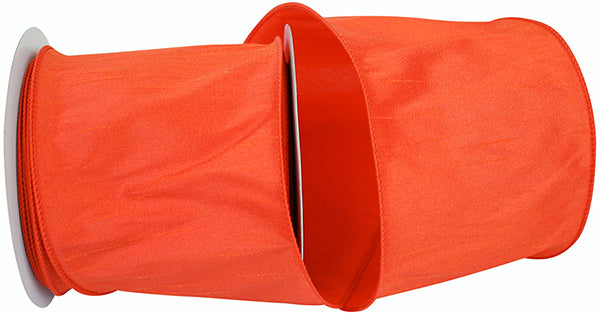 Dupioni Supreme Wired Edge Ribbon | Orange, 4", 10 yards
