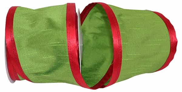Grand Edge Dupioni Wired Ribbon | Lime, 4 Inch, 10 Yards