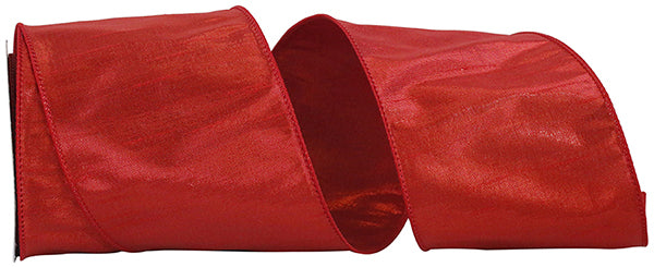 Metallic Shine Dupioni Wired Ribbon | Red, 4"x10 yards