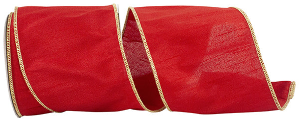 Dupioni Colors Wired Edge Ribbon | Red/Gold, 4", 10 yards