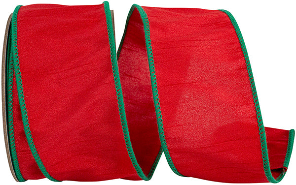 Dupioni Wired Edge Ribbon | Red/Green, 2-1/2", 10 yards
