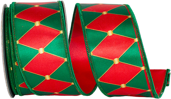 Drummer Diamond Wired Edge Ribbon | Red/Green, 2.5", 10 yards